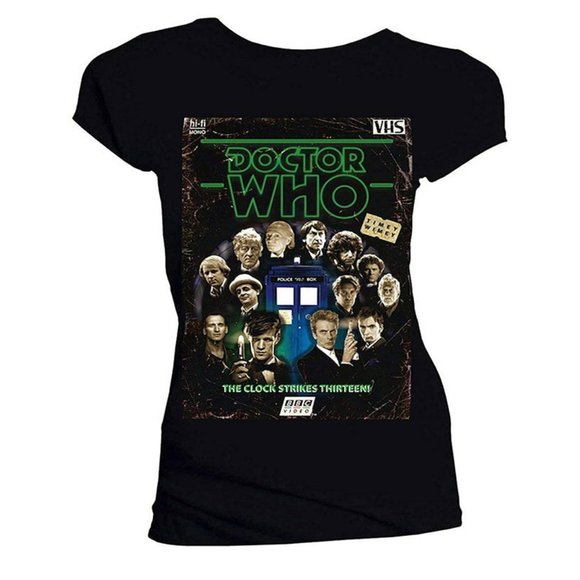 Doctor Who: Retro VHS Cover All Doctors Junior's T-Shirt - Picture 1 of 2